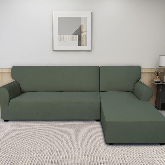 PureFit Super Stretch Sectional Couch Covers NWT Grey-Green - Picture 1 of 7